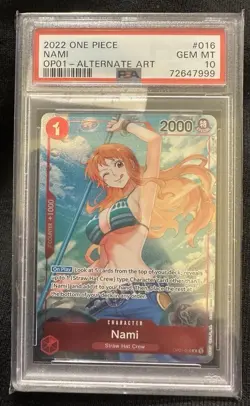 ONE PIECE ROMANCE DAWN OP01-016 NAMI ALTERNATE ART PSA 10 GEM MINT - Image 1