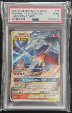 2019 Reshiram & Charizard GX Holo PSA Mint 9 Pokemon Unbroken Bonds #20/214 - Image 1