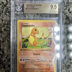 1999 Pokemon Base Set Charmander #42 1st Edition Shadowless BGS 9.5 thick stamp - Image 2