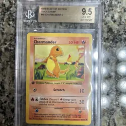 1999 Pokemon Base Set Charmander #42 1st Edition Shadowless BGS 9.5 thick stamp - Image 3