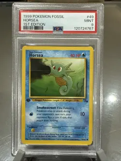 1999 1st Edition Horsea #49 Fossil Pokemon TCG PSA 9 Mint - Image 1