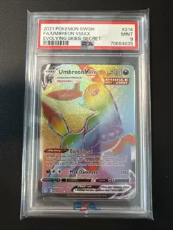 2021 Pokemon Umbreon VMax 214/203 Evolving Skies Rainbow Secret PSA 9 - Image 1