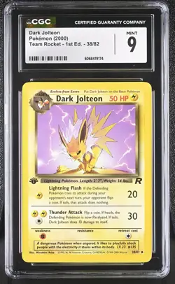 CGC 9 MINT Dark Jolteon 2000 Team Rocket 1st Edition 38/82 MINT Pokemon Card - Image 1