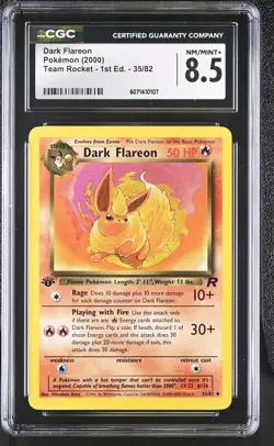 CGC 8.5 Dark Flareon Team Rocket 1st Edition 35/82 Pokemon Card - Image 1
