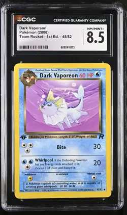 CGC 8.5 Dark Vaporeon 2000 Team Rocket 1st Edition 45/82 Pokemon Card - Image 1