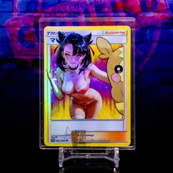 Marnie Waifu Trading Card ACG Pokemon Trainer Holo Flash Gold Foil English Rare - Image 1