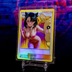 Marnie Waifu Trading Card ACG Pokemon Trainer Holo Flash Gold Foil English Rare - Image 2