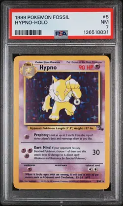 PSA 7 NM Hypno 8/62 Fossil Holo 1999 UNLIMITED Pokemon Card - Image 1