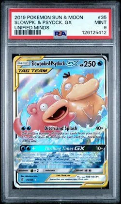 2019 POKEMON SUN & MOON UNIFIED MINDS #35 SLOWPOKE & PSYDUCK GX PSA 9 - Image 1