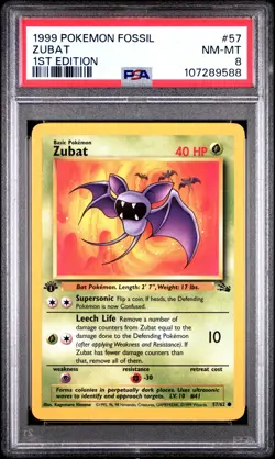 PSA 8 NM/MT 1999 POKEMON FOSSIL 57 ZUBAT 1ST EDITION ENGLISH - Image 3