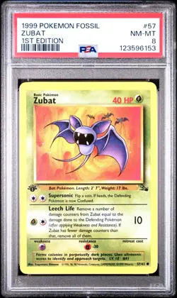 PSA 8 NM/MT 1999 POKEMON FOSSIL 57 ZUBAT 1ST EDITION ENGLISH - Image 5