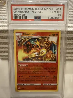 PSA 10 Charizard 14 Pokemon 2019 Sun Moon SM Team Up REV FOIL GEM MINT G2U - Image 1