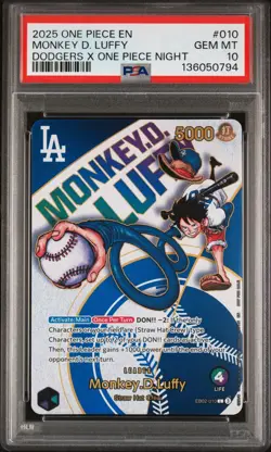 2025 ONE PIECE PROMOS DODGERS X ONE PIECE NIGHT #010 MONKEY D. LUFFY PSA 10 - Image 1