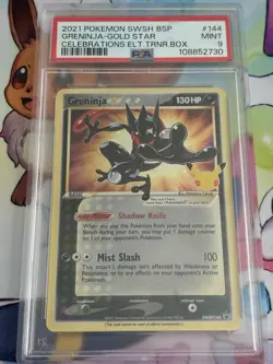 PSA 9 Greninja Gold Star 2021 SWSH144 Black Star Promo Celebrations Pokemon Card - Image 1