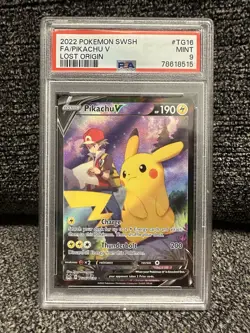 2022 POKEMON SWORD & SHIELD LOST ORIGIN #TG16 FULL ART/PIKACHU V PSA 9 - Image 1