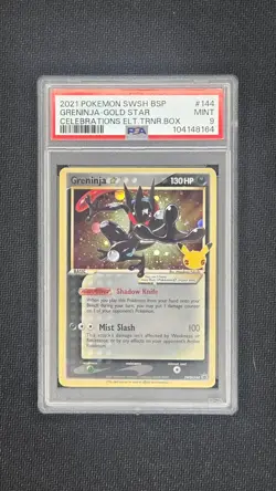 2021 POKEMON SWSH BLACK STAR PROMO 144 GRENINJA-GOLD STAR CELEBRATIONS ETB PSA 9 - Image 1