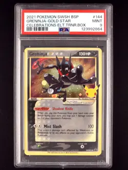 Pokemon Greninja TCG Gold Star SWSH144 Celebrations Black Star Promo PSA 9 SWIRL - Image 1