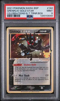 2021 Pokemon Greninja Gold Star Celebrations ETB Promo SWSH144 Mint PSA 9 - Image 1