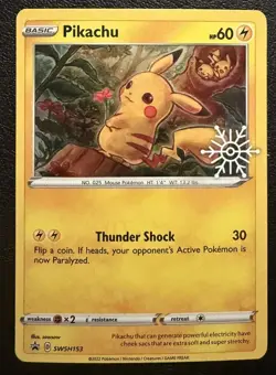 Pikachu SWSH153 Holo Holiday Calendar Snowflake Promo SWIRL! Mint! Pokemon - Image 1