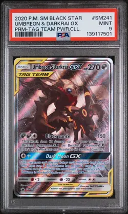 2020 POKEMON SM PROMO TAG TEAM POWERS COLLECTION UMBREON & DARKRAI GX PSA 9 - Image 1