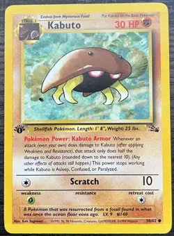 1st Edition Kabuto 50/62 Pokemon TCG WOTC Base Set Fossil MINT - Image 1