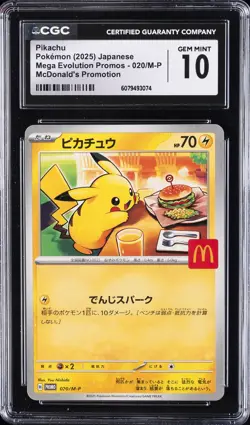 2025 POKEMON JAPANESE MEGA EVOLUTION MCDONALDS PROMO #020/M-P PIKACHU CGC 10 - Image 1