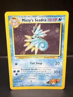 Pokemon TCG Misty's Seadra Holo Rare Gym Heroes Prerelease 9/132 CL - Image 1