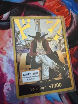 Dracule Mihawk OP14 Gold Don!! Azure Sea's Seven One Piece Card English - Image 1