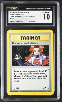 CGC 10 Rocket's Sneak Attack Team Rocket 1st Edition 16/82 Holo Pokemon Card - Image 1