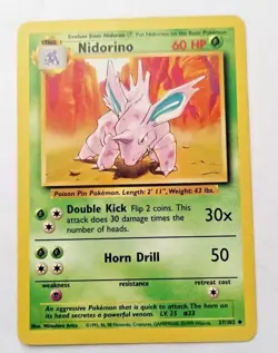 Pokemon TCG Nidorino Base Set 37/102 Regular Unlimited Uncommon - Uncirculated - Image 1