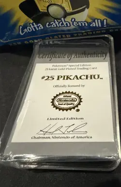 1999 Pokemon 23k Gold Plated Pikachu Pokeball Burger King Promo With Box + COA - Image 3