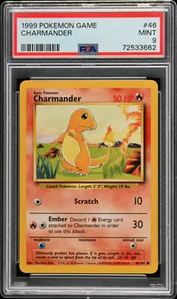 1999 POKEMON BASE SET UNLIMITED #46 CHARMANDER PSA 9 - Image 1