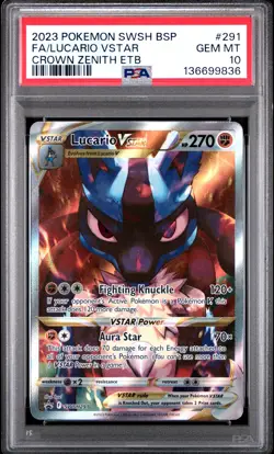 2023 POKEMON SWSH BLACK STAR PROMO #291 FULL ART/LUCARIO VSTAR PSA 10 - Image 1