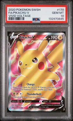 2020 POKEMON SWORD & SHIELD VIVID VOLTAGE #170 FULL ART/PIKACHU V PSA 10 - Image 1