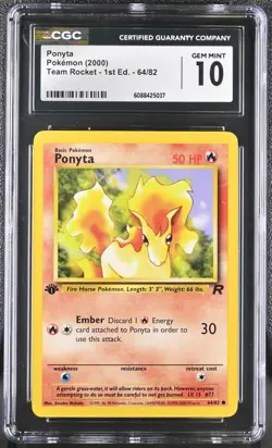 Pokemon Ponyta 1st Edition Team Rocket 64/82 CGC 10 Gem Mint - Image 1