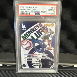 PSA 10 Monkey D Luffy EB02-010 L Dodgers One Piece Night Promo Card English 2025 - Image 1