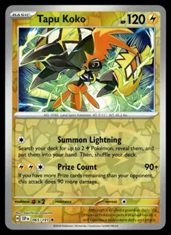 TAPU KOKO 065/191 Rare Surging Sparks Pokemon Reverse Holo NM - Image 1