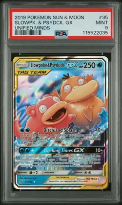 2019 POKEMON SUN & MOON UNIFIED MINDS #35 SLOWPOKE & PSYDUCK GX PSA 9 - Image 1