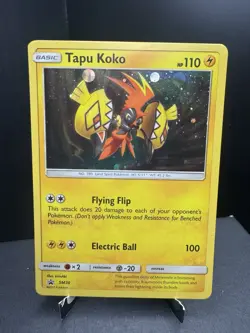 Pokemon TCG Sun & Moon Tapu Koko SM30 Cosmos Holo Black Star Promo SWIRL Dent - Image 1