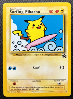 Surfing Pikachu Black Star Promo 28 Pokemon League NM 2001 - Image 1