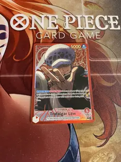 One Piece TCG OP14-001 Azure Sea's Seven Trafalgar Law Alternate Art Leader Red - Image 1