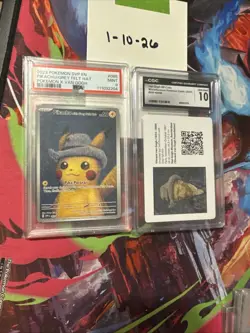 Pikachu Grey Felt Hat Van Gogh PSA 9 and Van Gogh QR Code Pokemon Card CGC 10 - Image 1