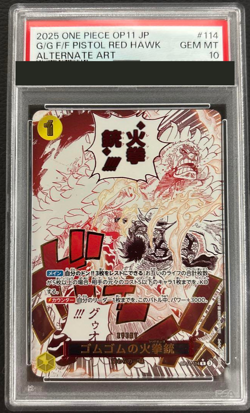 PSA 10 One Piece Card G/G F/F PISTOL RED HAWK OP11-114 ALT ART from Japan 2025 - Image 1