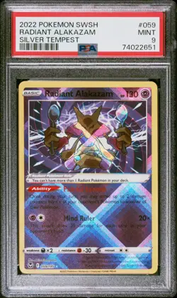 Radiant Alakazam Pokemon Sword & Shield Silver Tempest 059 NM PSA 9 - Image 1