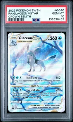 2023 POKEMON SWORD & SHIELD CROWN ZENITH #GG40 FULL ART/GLACEON VSTAR PSA 10 - Image 1