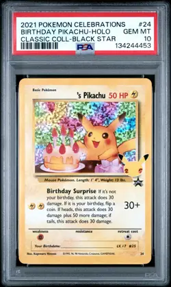 PSA 10 Birthday Pikachu Holo 24 Celebrations Classic Collection Holo POKEMON - Image 1