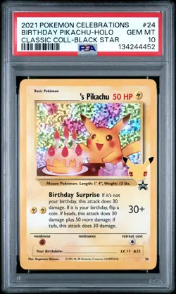 PSA 10 Birthday Pikachu Holo 24 Celebrations Classic Collection Holo POKEMON - Image 1