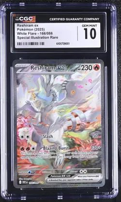 CGC 10 Reshiram EX 166/086 White Flare Special Illustration Rare POKEMON - Image 1