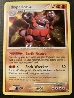 Rhyperior 12/130 Pokemon Diamond & Pearl Base Set 2007 Holo HP Damaged - Image 1