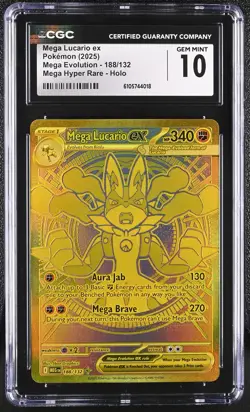 CGC 10 Mega Lucario EX 188/132 Mega Evolution Gold Hyper Rare Holo POKEMON - Image 1